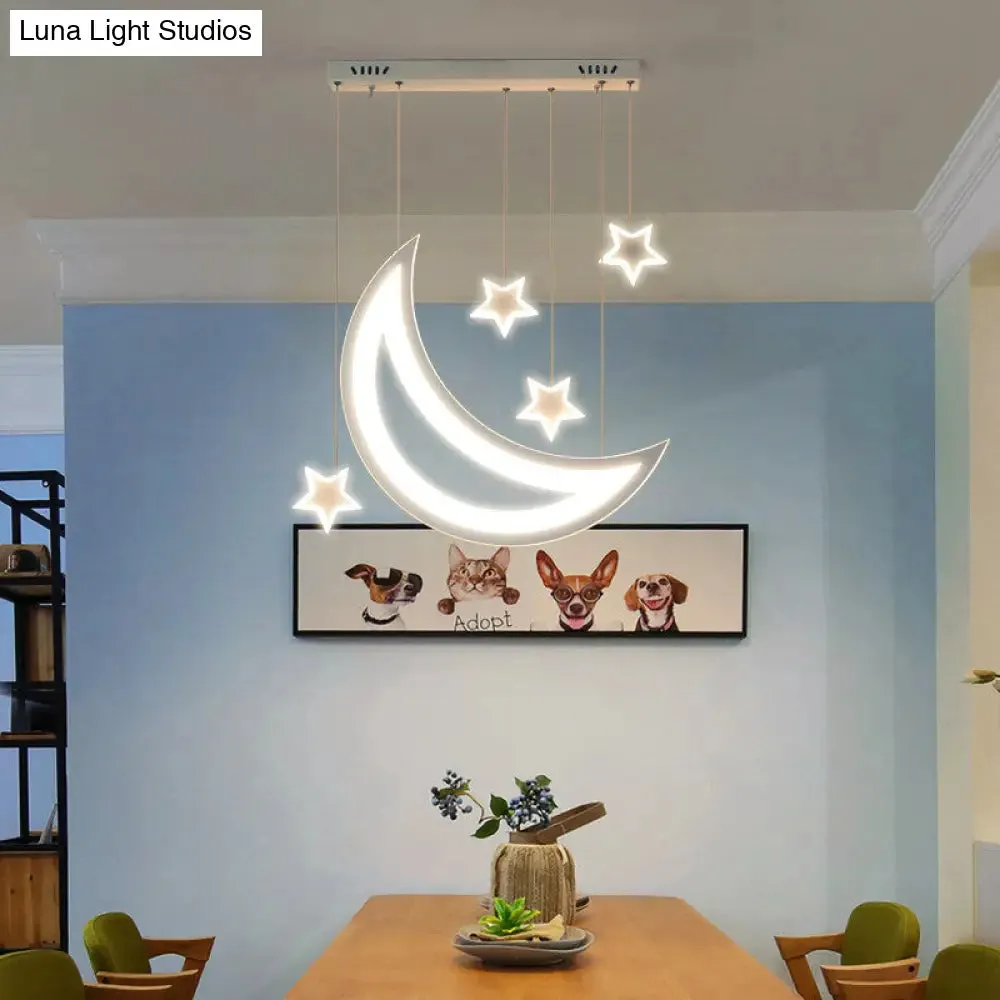 Modern Acrylic LED Ceiling Light with Moon and Stars Design - Perfect for Dining Room and Kitchen Island in Warm/White Light