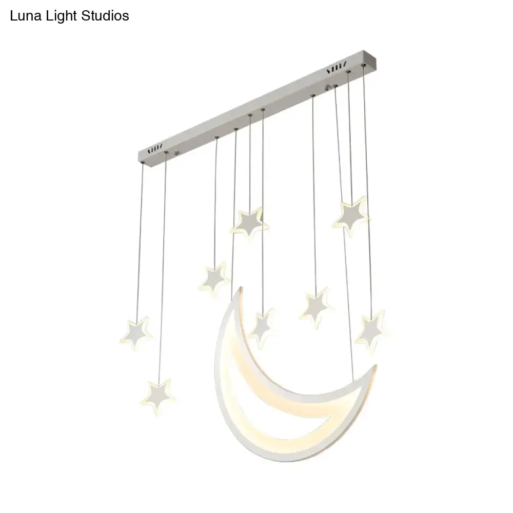 Modern Acrylic LED Ceiling Light with Moon and Stars Design - Perfect for Dining Room and Kitchen Island in Warm/White Light