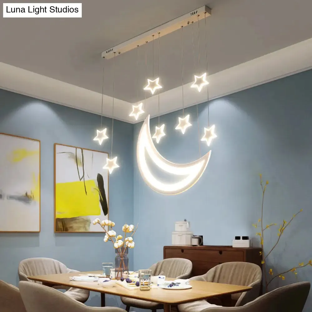 Modern Acrylic LED Ceiling Light with Moon and Stars Design - Perfect for Dining Room and Kitchen Island in Warm/White Light