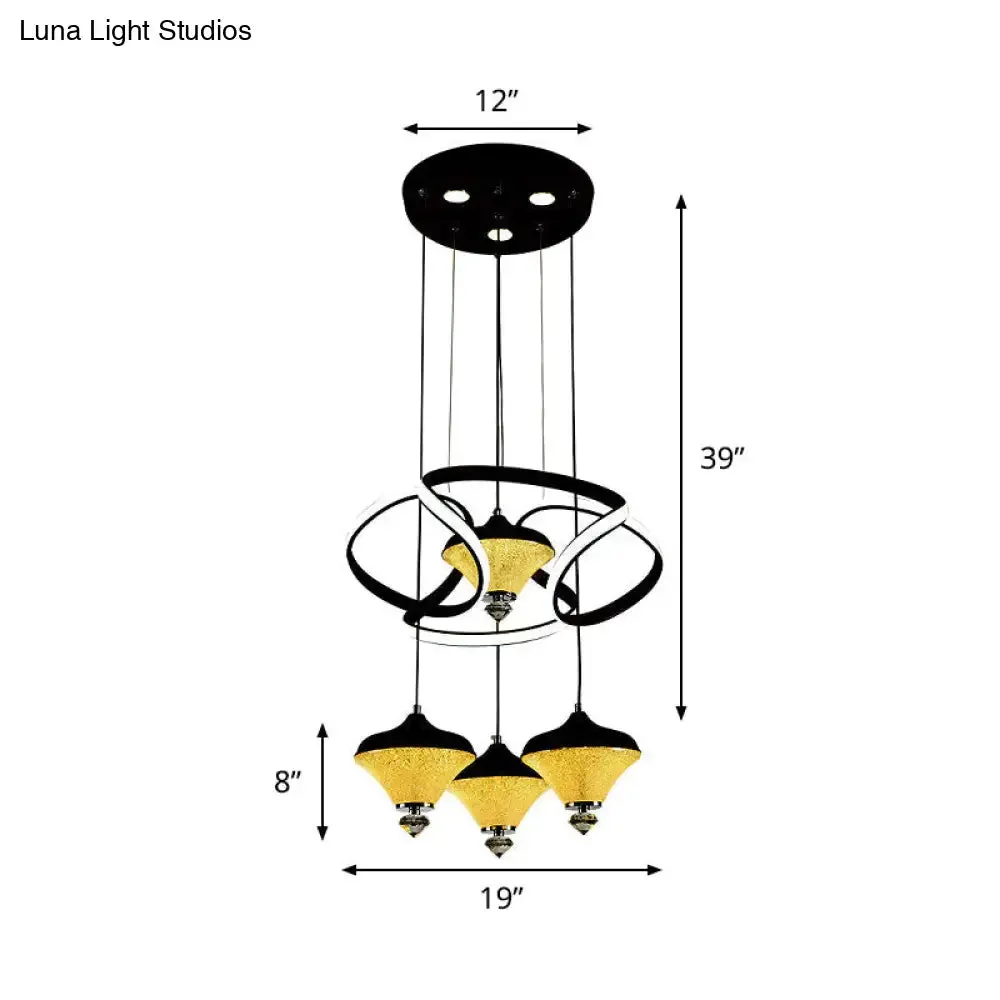 Modern Acrylic LED Pendant Light with 4 Lights - Black Wave Design