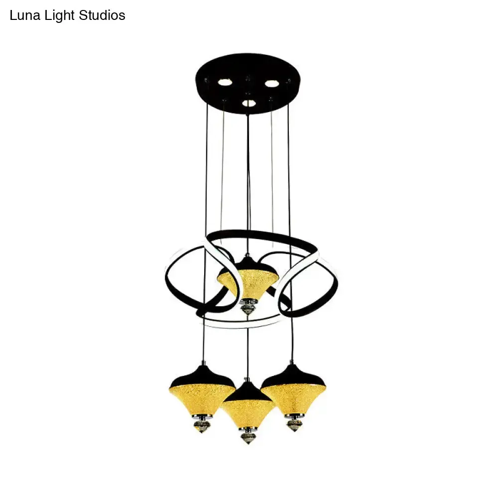 Modern Acrylic LED Pendant Light with 4 Lights - Black Wave Design