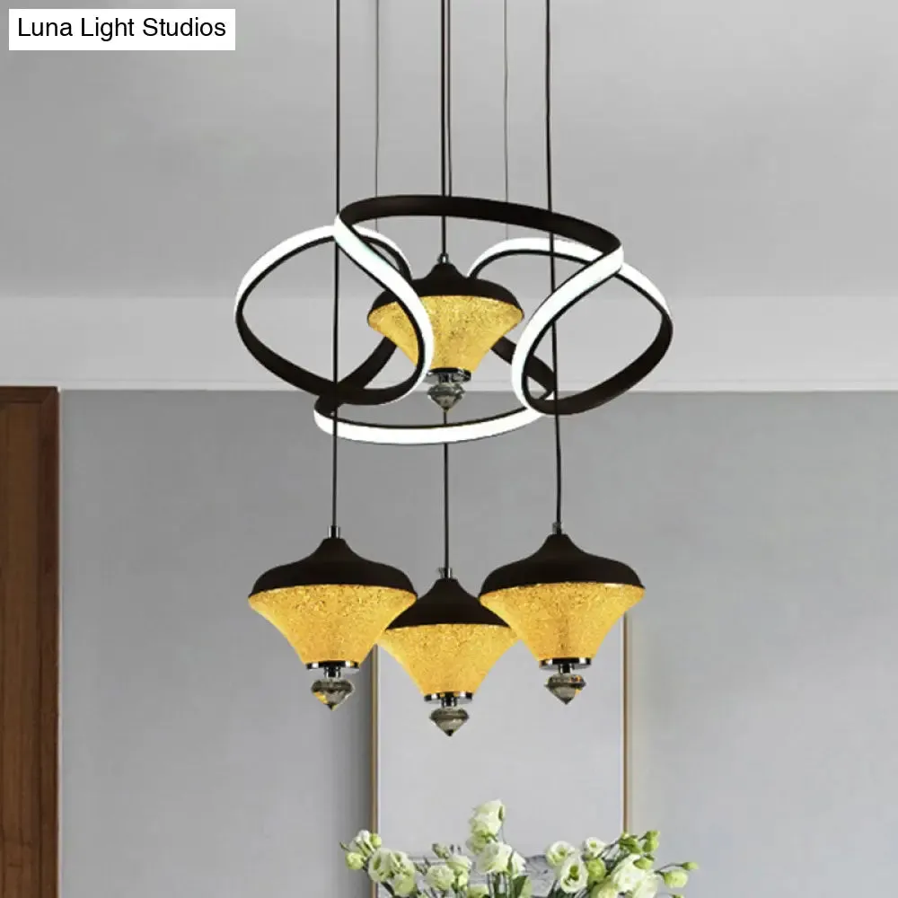 Modern Acrylic LED Pendant Light with 4 Lights - Black Wave Design