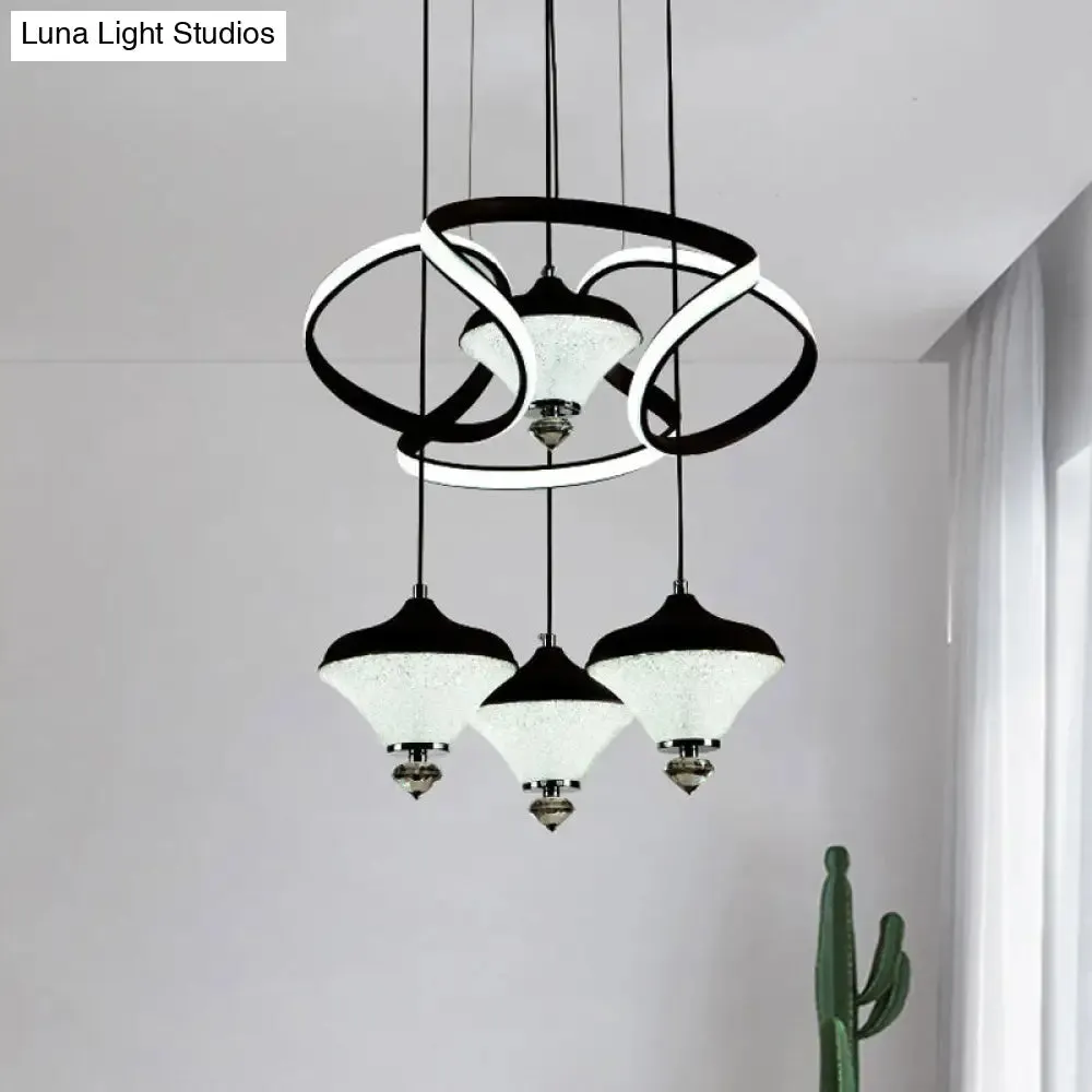 Modern Acrylic LED Pendant Light with 4 Lights - Black Wave Design