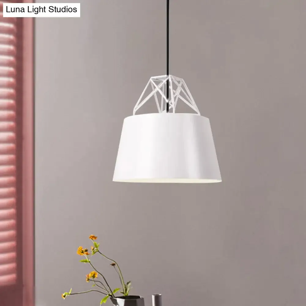 Modern Aluminum Drum Shape Pendant Light for Restaurants - 1 Light with Iron Wire