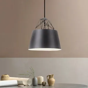 Modern Aluminum Drum Shape Pendant Light for Restaurants - 1 Light with Iron Wire