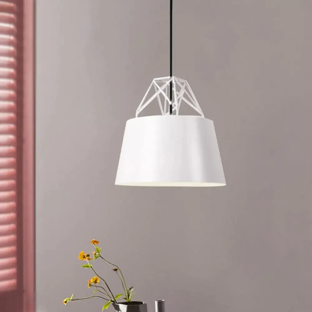 Modern Aluminum Drum Shape Pendant Light for Restaurants - 1 Light with Iron Wire