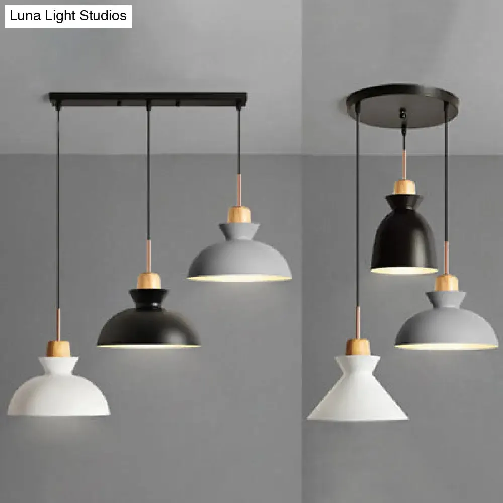 Modern Black Finish 3-Light Suspended Ceiling Pendant with Metal Shade