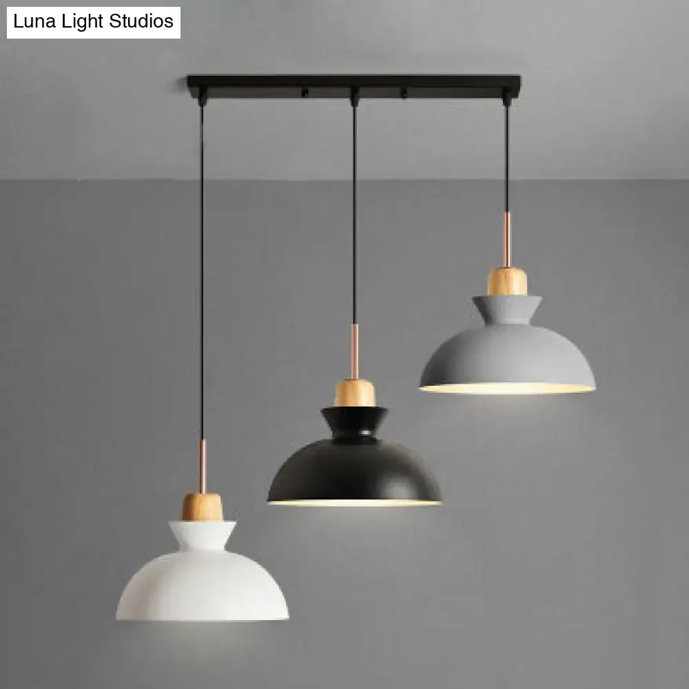 Modern Black Finish 3-Light Suspended Ceiling Pendant with Metal Shade