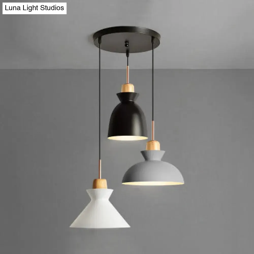 Modern Black Finish 3-Light Suspended Ceiling Pendant with Metal Shade