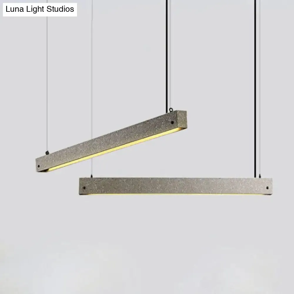 Modern Cement LED Pendant Light for Dining Room - Grey Rectangular Suspension Fixture