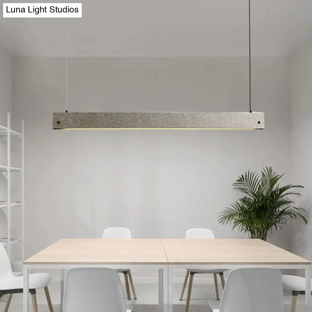 Modern Cement LED Pendant Light for Dining Room - Grey Rectangular Suspension Fixture