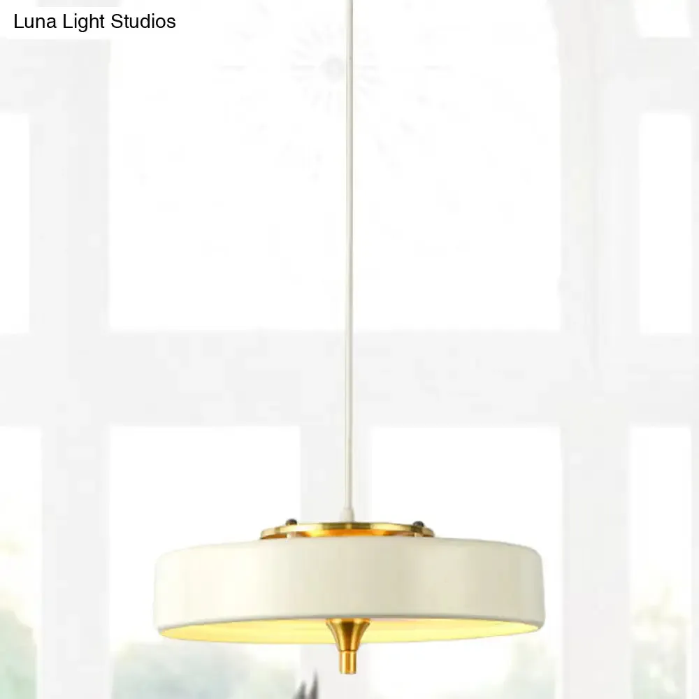 Modern Disk Pendant Light - Blue/White/Black Metal - Hanging Lamp for Bedroom