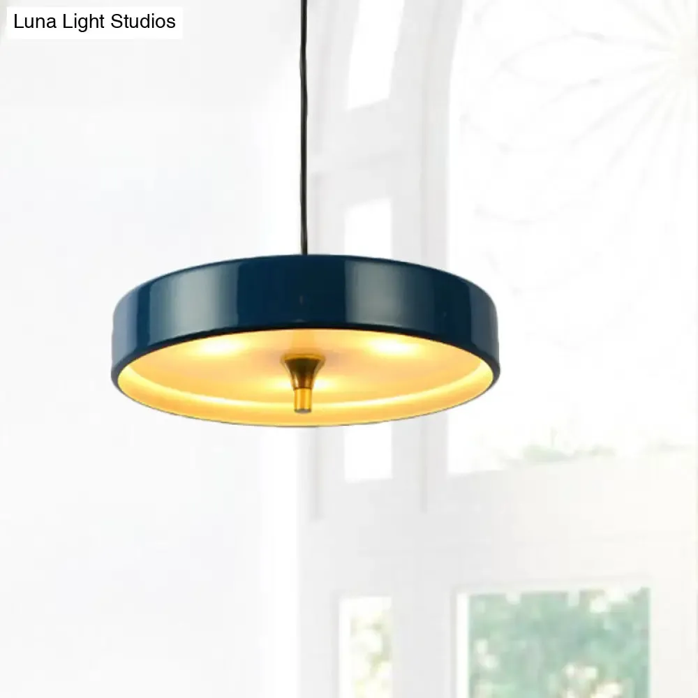 Modern Disk Pendant Light - Blue/White/Black Metal - Hanging Lamp for Bedroom