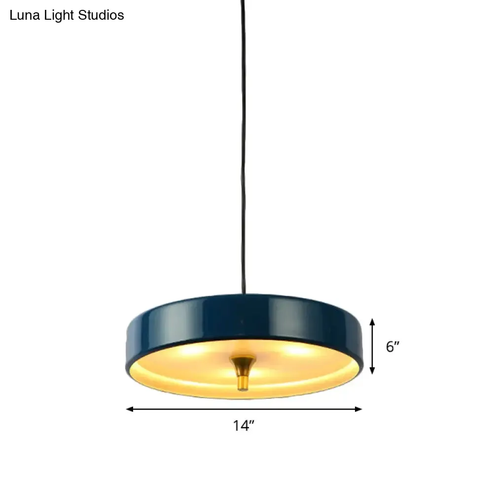 Modern Disk Pendant Light - Blue/White/Black Metal - Hanging Lamp for Bedroom