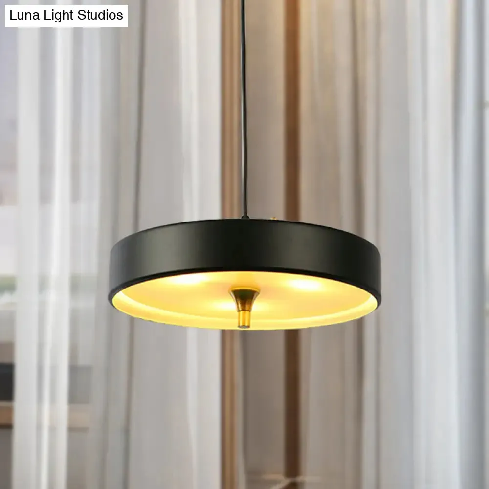 Modern Disk Pendant Light - Blue/White/Black Metal - Hanging Lamp for Bedroom