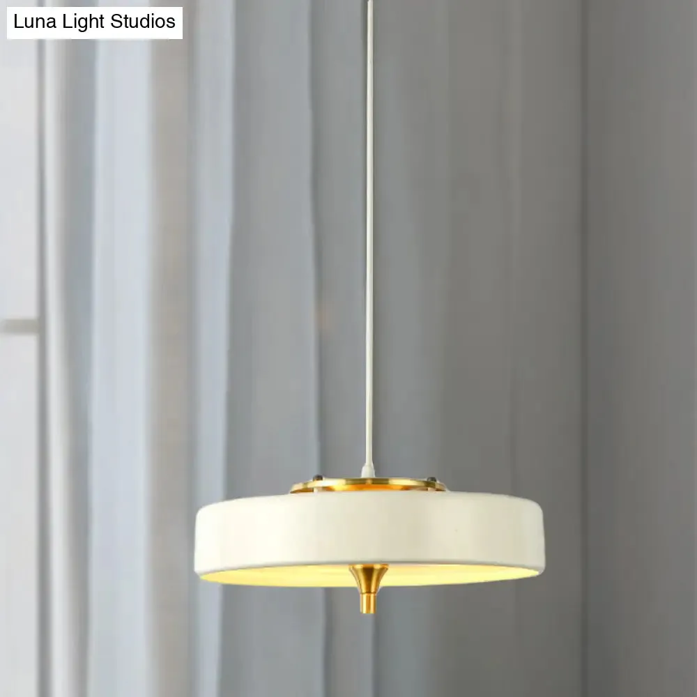Modern Disk Pendant Light - Blue/White/Black Metal - Hanging Lamp for Bedroom