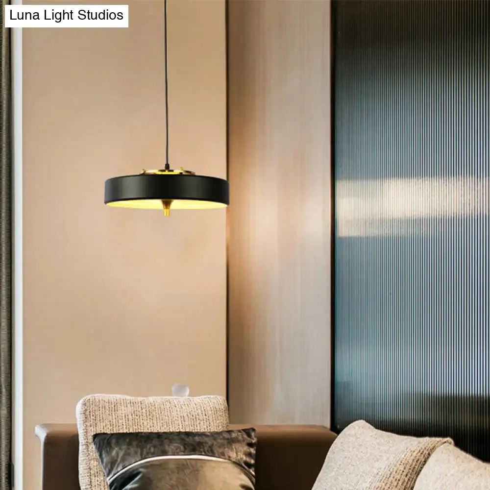 Modern Disk Pendant Light - Blue/White/Black Metal - Hanging Lamp for Bedroom