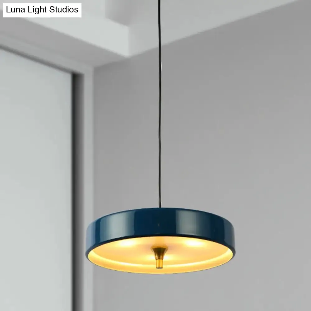Modern Disk Pendant Light - Blue/White/Black Metal - Hanging Lamp for Bedroom