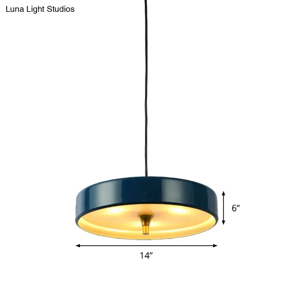 Modern Disk Pendant Light - Blue/White/Black Metal - Hanging Lamp for Bedroom