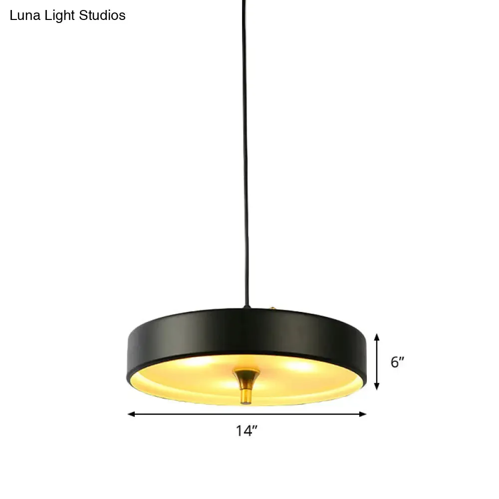 Modern Disk Pendant Light - Blue/White/Black Metal - Hanging Lamp for Bedroom