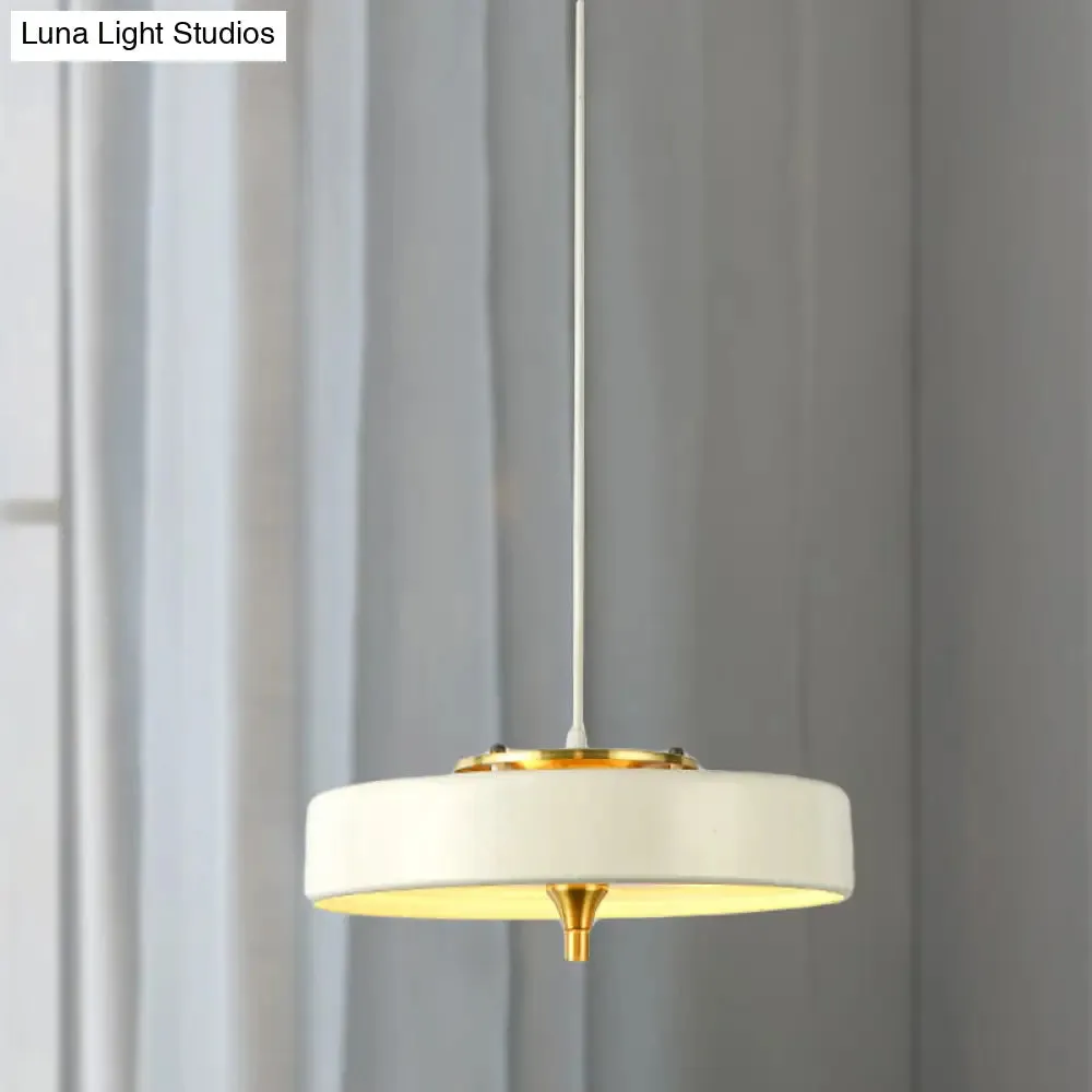 Modern Disk Pendant Light - Blue/White/Black Metal - Hanging Lamp for Bedroom