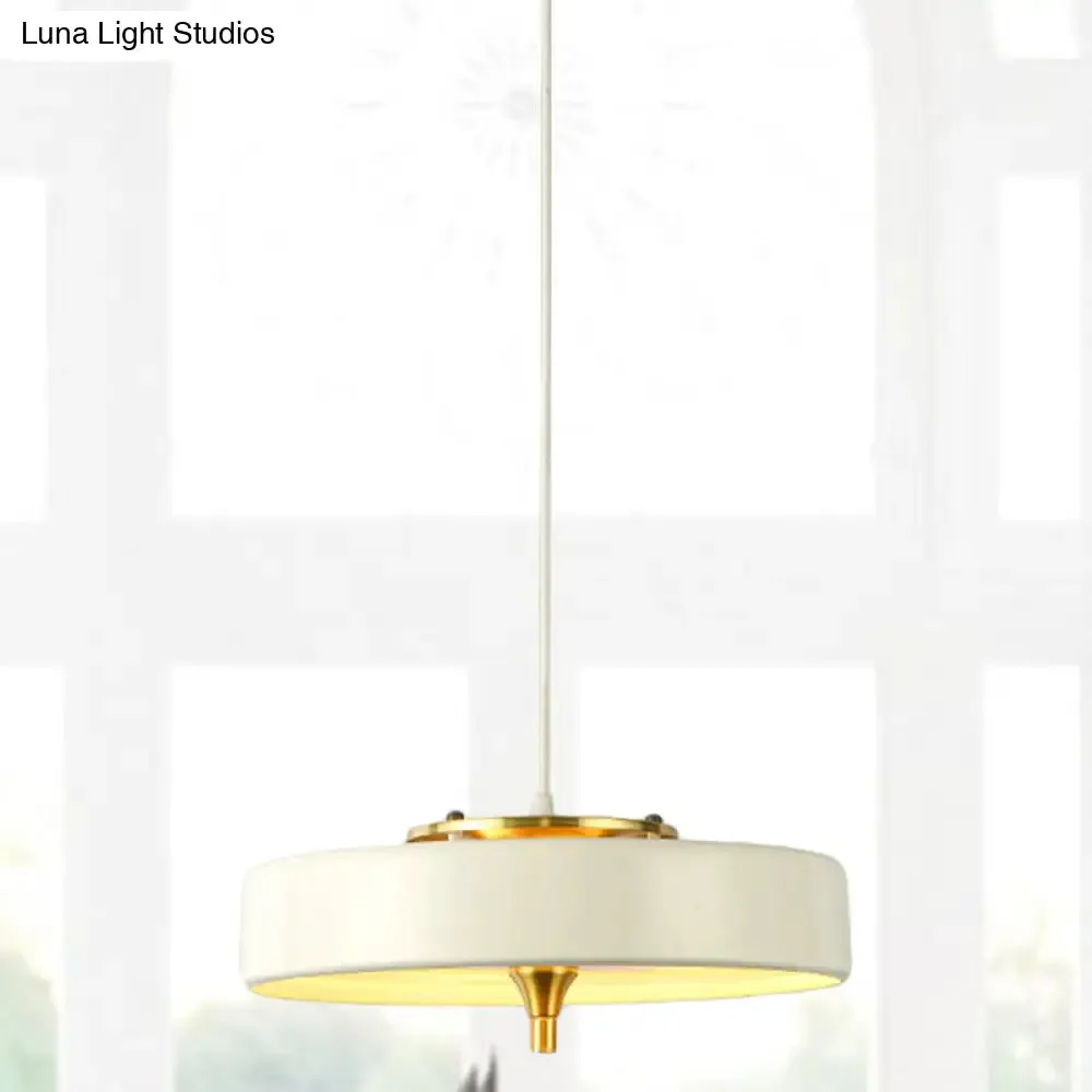 Modern Disk Pendant Light - Blue/White/Black Metal - Hanging Lamp for Bedroom