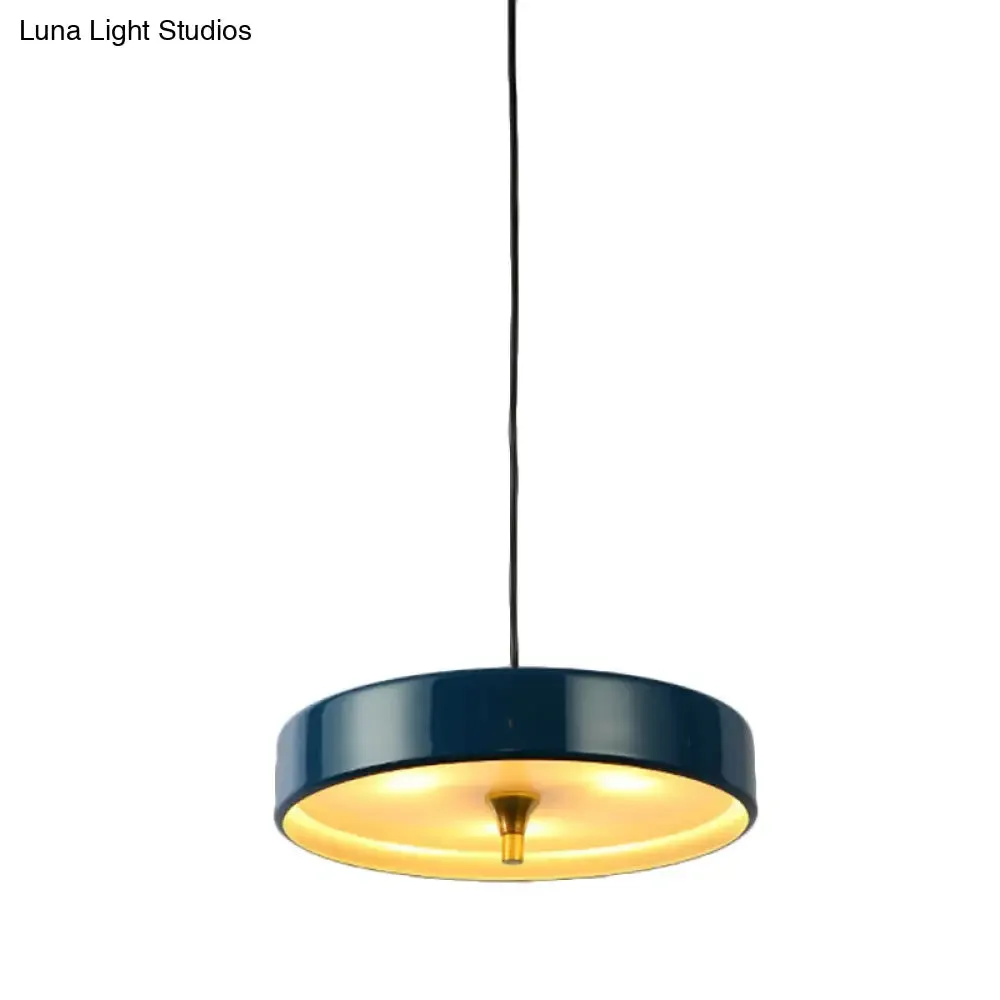 Modern Disk Pendant Light - Blue/White/Black Metal - Hanging Lamp for Bedroom