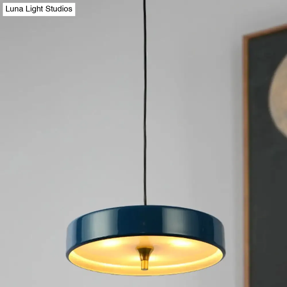 Modern Disk Pendant Light - Blue/White/Black Metal - Hanging Lamp for Bedroom