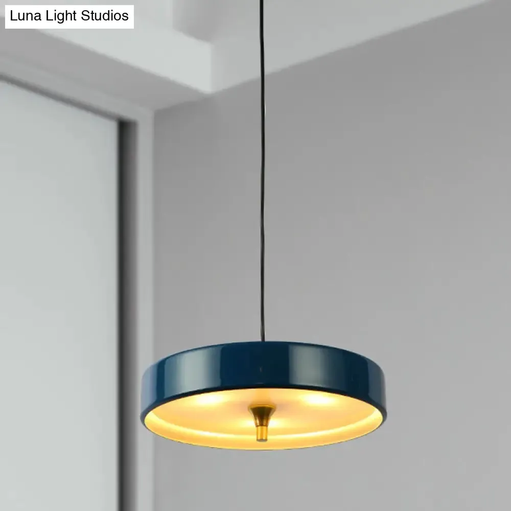 Modern Disk Pendant Light - Blue/White/Black Metal - Hanging Lamp for Bedroom