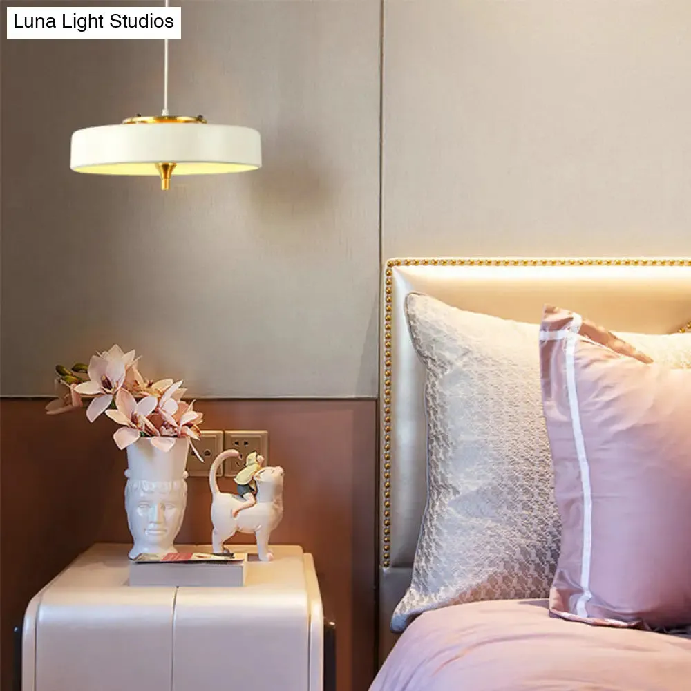 Modern Disk Pendant Light - Blue/White/Black Metal - Hanging Lamp for Bedroom