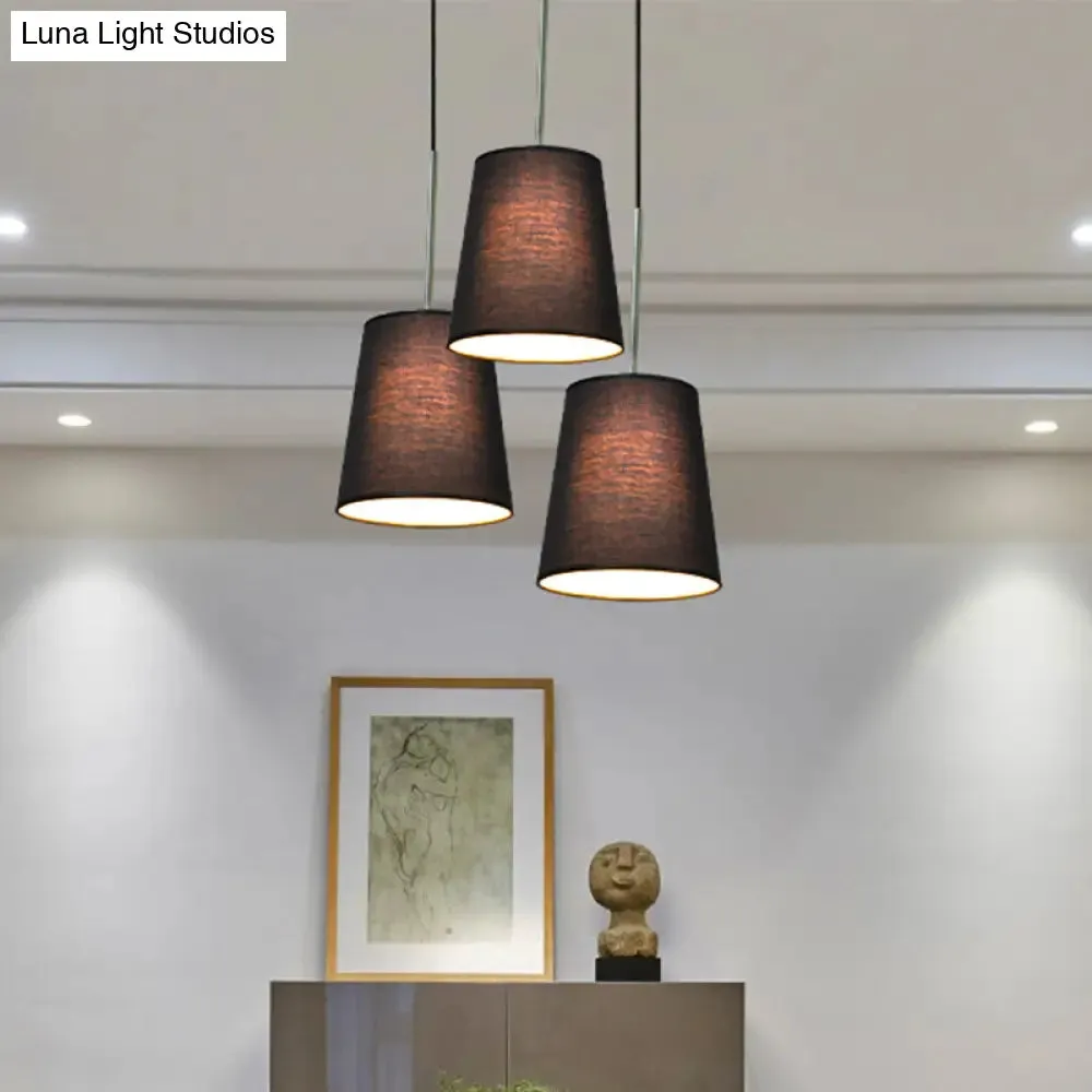 Modern Fabric Cylinder Pendant Light - Black/White/Flaxen, 8"/11" Wide