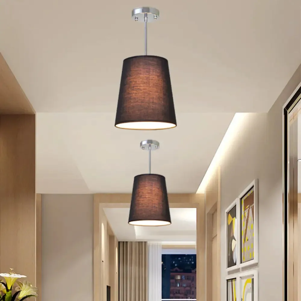 Modern Fabric Cylinder Pendant Light - Black/White/Flaxen, 8"/11" Wide