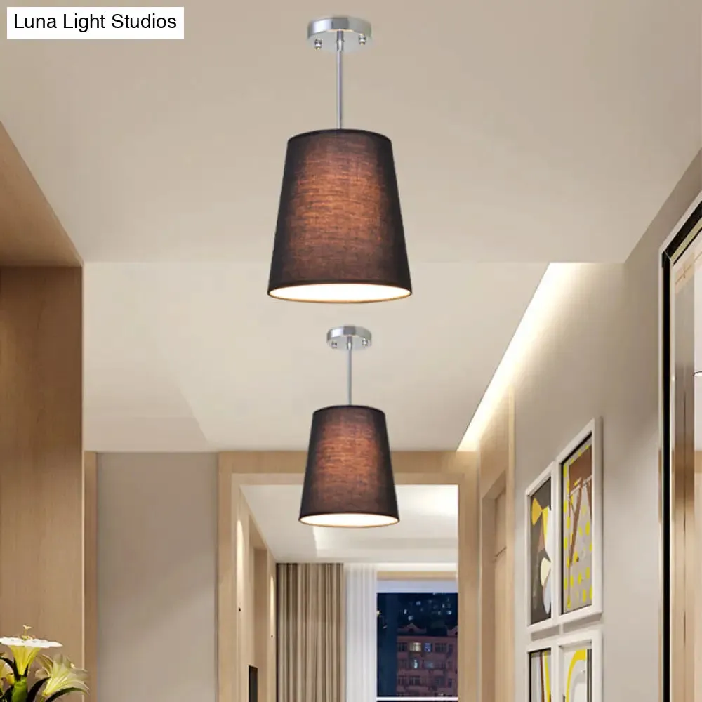 Modern Fabric Cylinder Pendant Light - Black/White/Flaxen, 8"/11" Wide