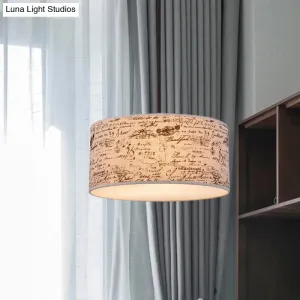 Modern Flaxen Drum Pendant with Script Lamp Shade - 12"/16" Dia Suspension Lighting