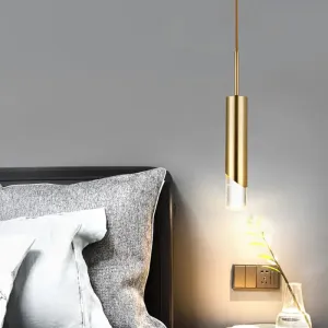 Modern Gold Metal Pendant Light for Bedroom - Tubular Suspension Design, 1 Bulb