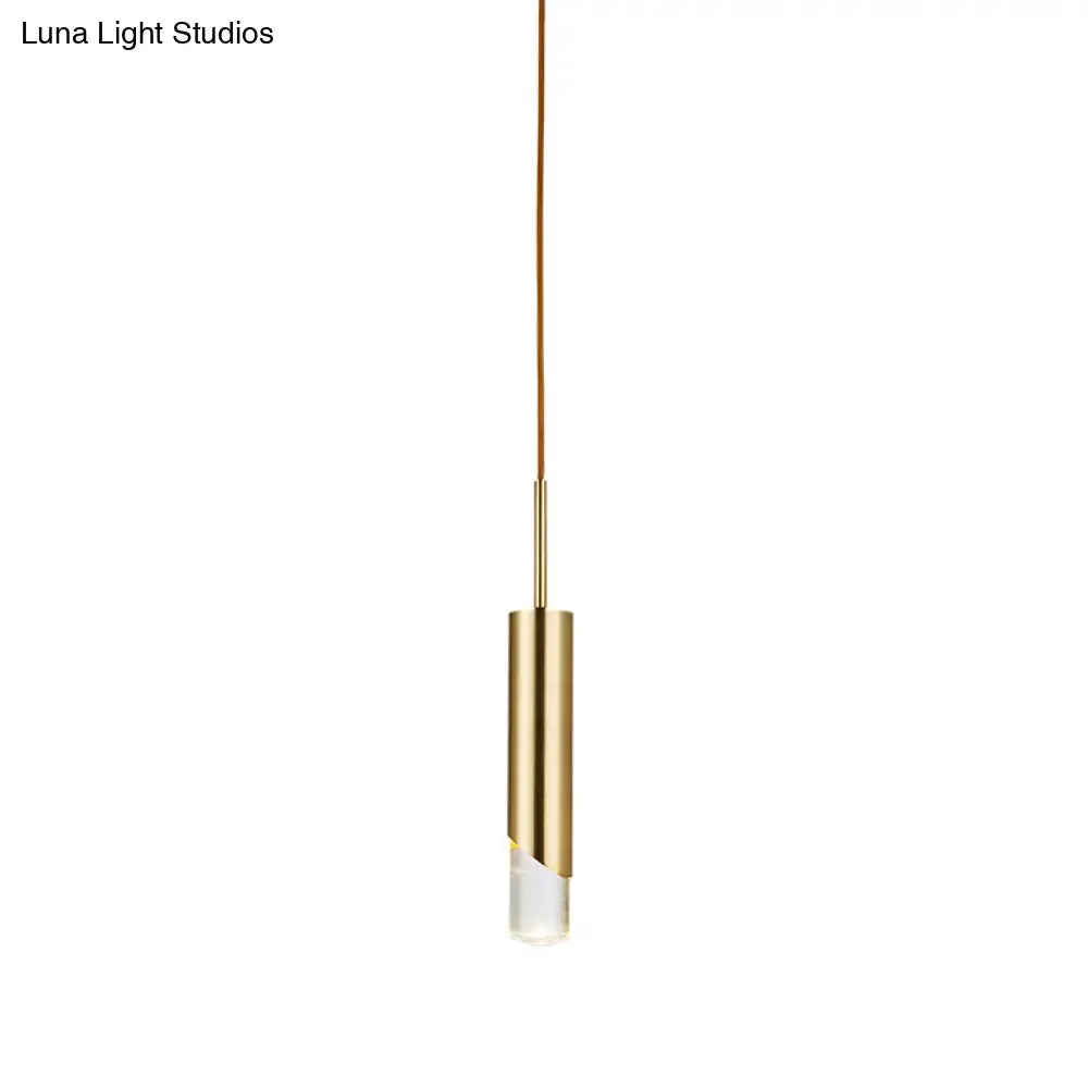 Modern Gold Metal Pendant Light for Bedroom - Tubular Suspension Design, 1 Bulb