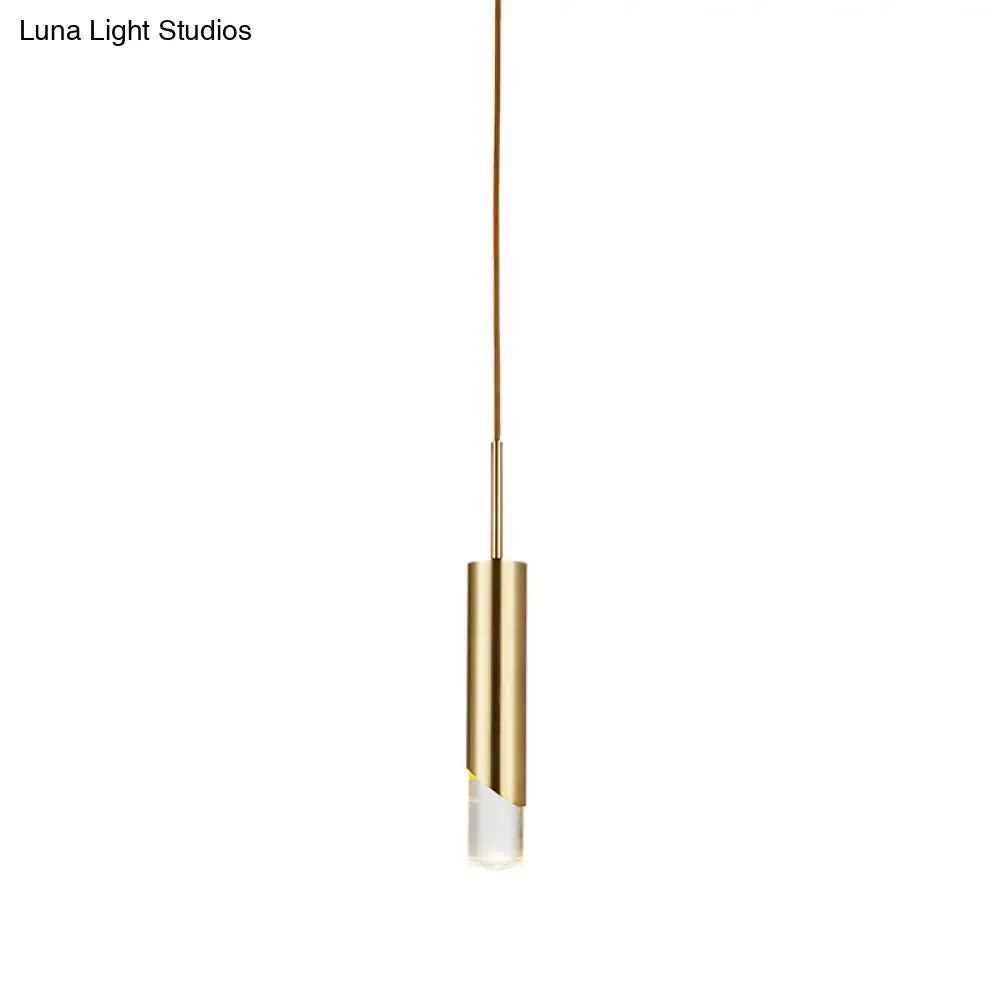 Modern Gold Metal Pendant Light for Bedroom - Tubular Suspension Design, 1 Bulb