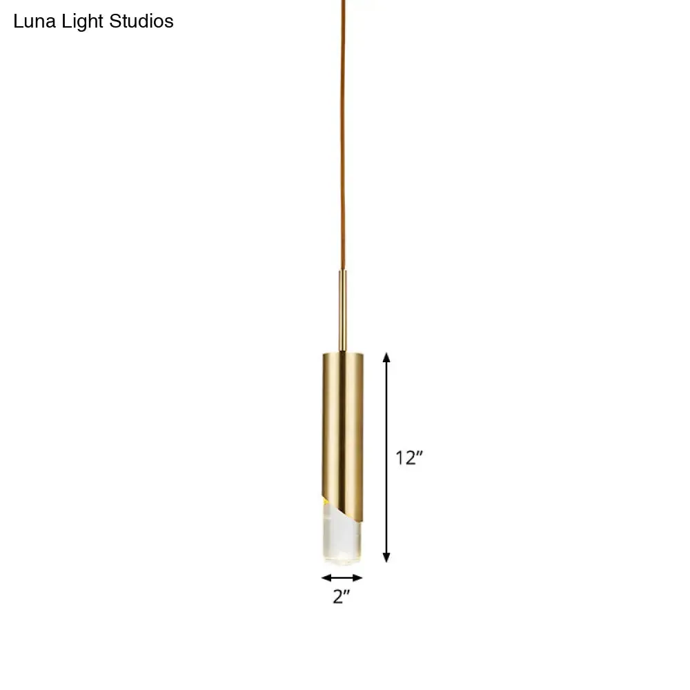 Modern Gold Metal Pendant Light for Bedroom - Tubular Suspension Design, 1 Bulb