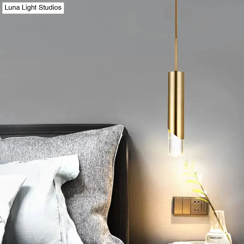 Modern Gold Metal Pendant Light for Bedroom - Tubular Suspension Design, 1 Bulb