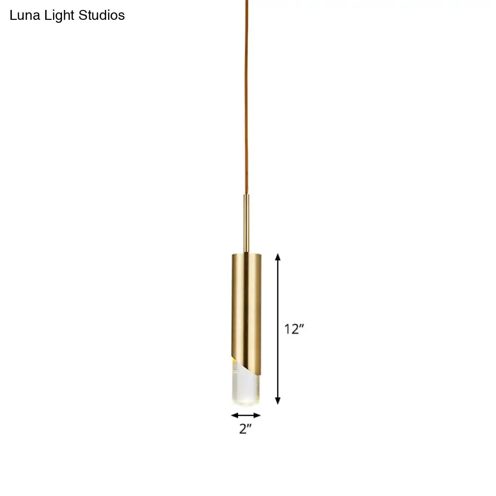Modern Gold Metal Pendant Light for Bedroom - Tubular Suspension Design, 1 Bulb