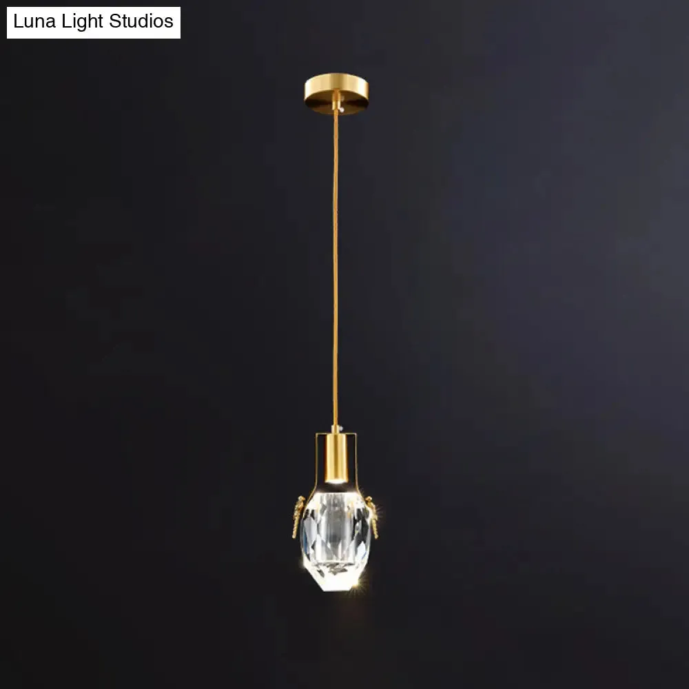 Modern Gold Pendant: LED Mini Suspension Lighting with Beveled Crystal Water Drop and Dragonfly Ornaments