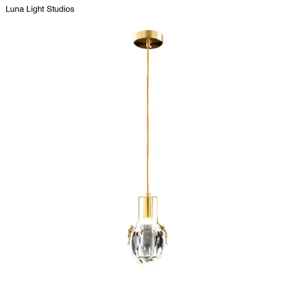 Modern Gold Pendant: LED Mini Suspension Lighting with Beveled Crystal Water Drop and Dragonfly Ornaments