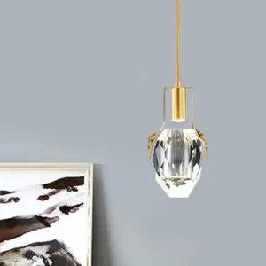 Modern Gold Pendant: LED Mini Suspension Lighting with Beveled Crystal Water Drop and Dragonfly Ornaments