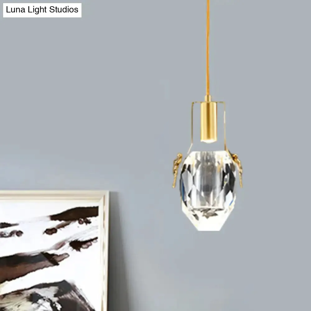 Modern Gold Pendant: LED Mini Suspension Lighting with Beveled Crystal Water Drop and Dragonfly Ornaments