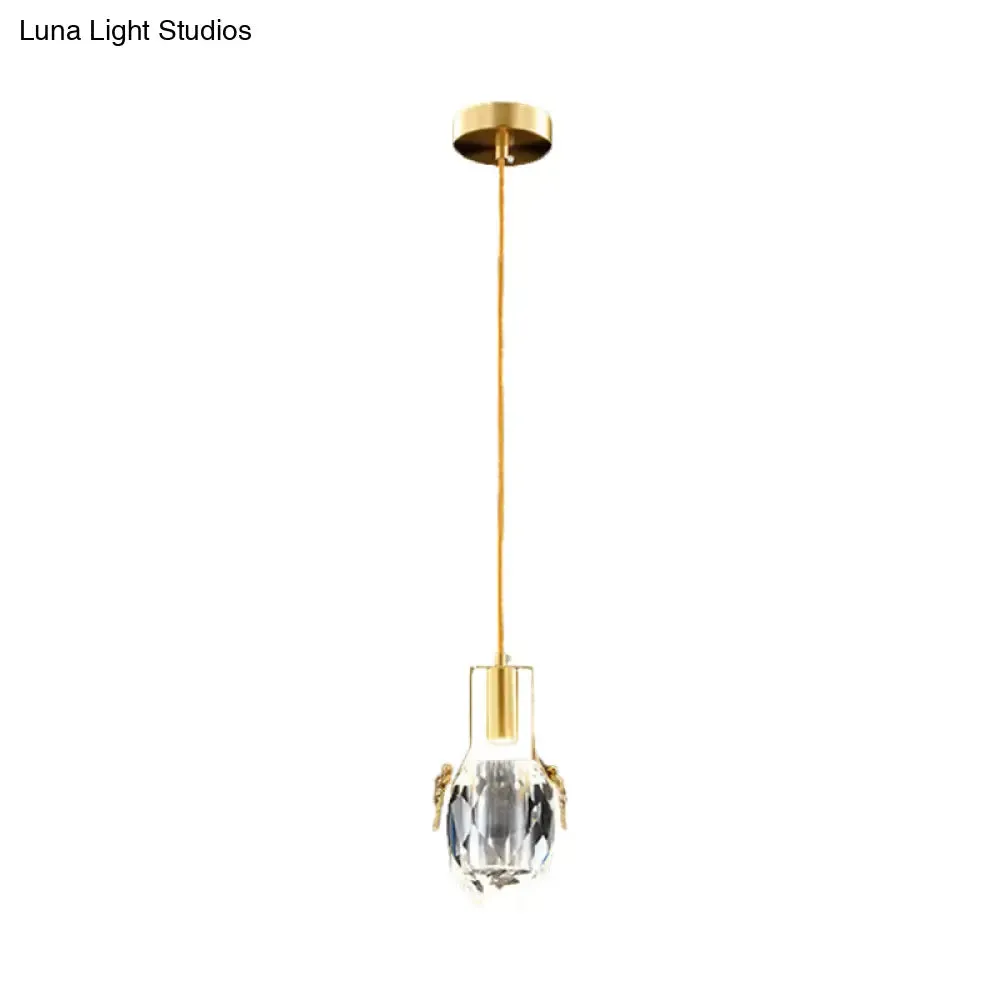 Modern Gold Pendant: LED Mini Suspension Lighting with Beveled Crystal Water Drop and Dragonfly Ornaments