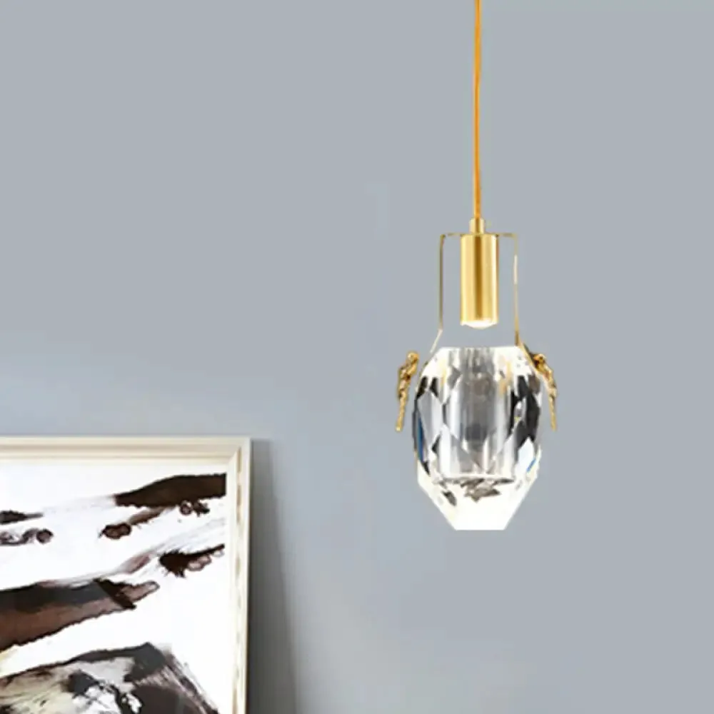 Modern Gold Pendant: LED Mini Suspension Lighting with Beveled Crystal Water Drop and Dragonfly Ornaments