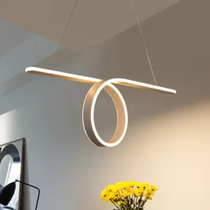 Modern LED Pendant Light with 1/2-Ring Acrylic Design - Ideal White Ceiling Lamp for Dining Room Table
