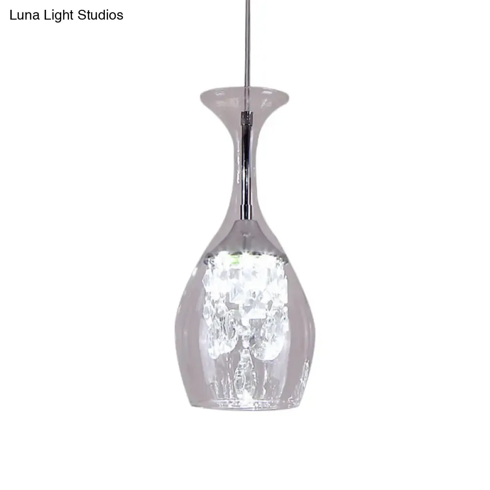 Modern LED Wine Glass Pendant Lamp in Clear Glass - Warm/White Light, Inner Crystal Shade – Perfect for Living Room