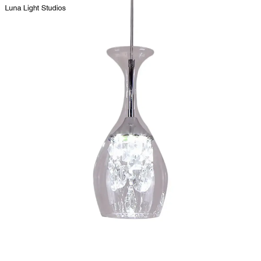Modern LED Wine Glass Pendant Lamp in Clear Glass - Warm/White Light, Inner Crystal Shade – Perfect for Living Room