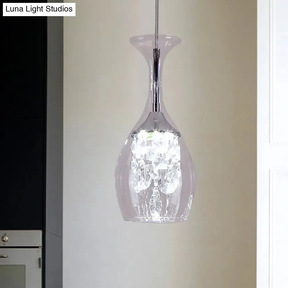 Modern LED Wine Glass Pendant Lamp in Clear Glass - Warm/White Light, Inner Crystal Shade – Perfect for Living Room